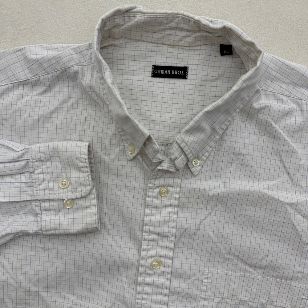 Gitman Bros Mens XL White Plaid Button Down Long Sleeve Dress Shirt Career‎